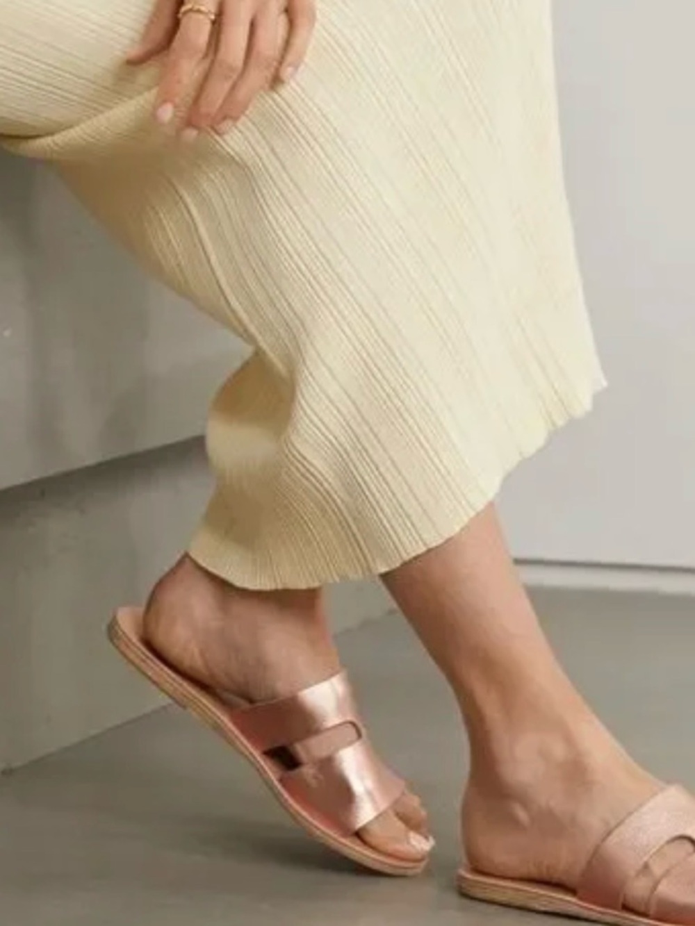 NIB Ancient Greek Sandals Apteros Metallic Rose Gold Slide Sandals - Women Sz 39